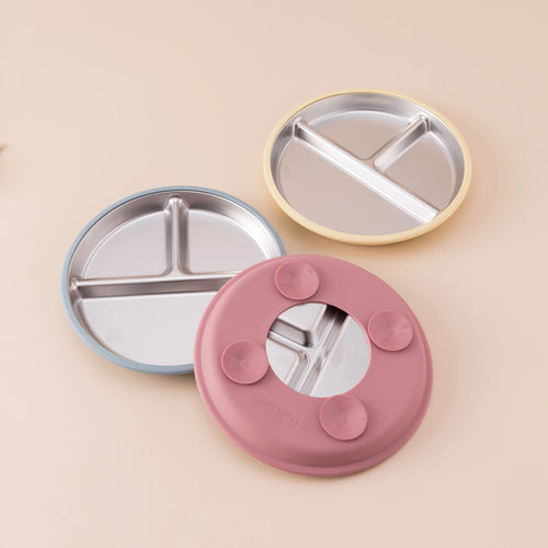 5PCS Stainless Steel Dishes Plate Baby Feeding Set With Detachable Silicone Sucker Bowl BPA Free Infant Fork Spoon Cup Gifts