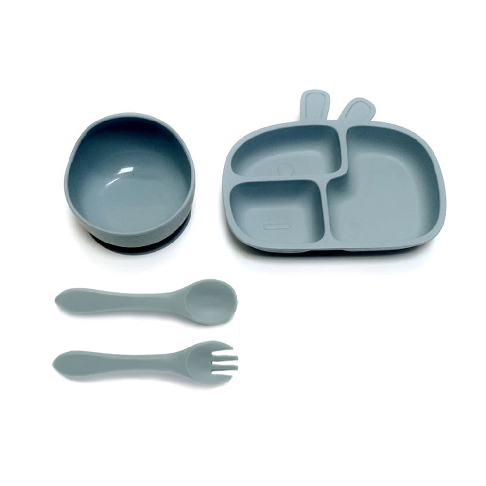 4pcs Baby PlateInfant BowlSuction CupSilicone CompartmentFeeding ToolsSet of Drop-proof and Scald-proof Tableware