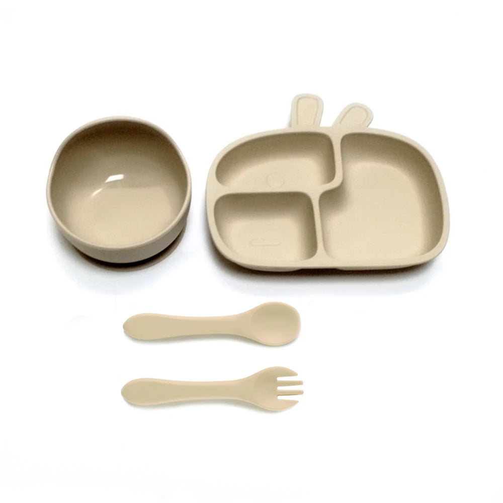 4pcs Baby PlateInfant BowlSuction CupSilicone CompartmentFeeding ToolsSet of Drop-proof and Scald-proof Tableware