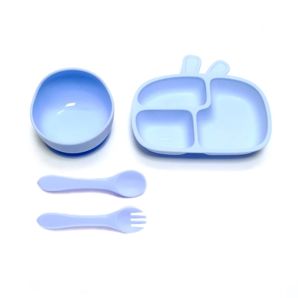 4pcs Baby PlateInfant BowlSuction CupSilicone CompartmentFeeding ToolsSet of Drop-proof and Scald-proof Tableware